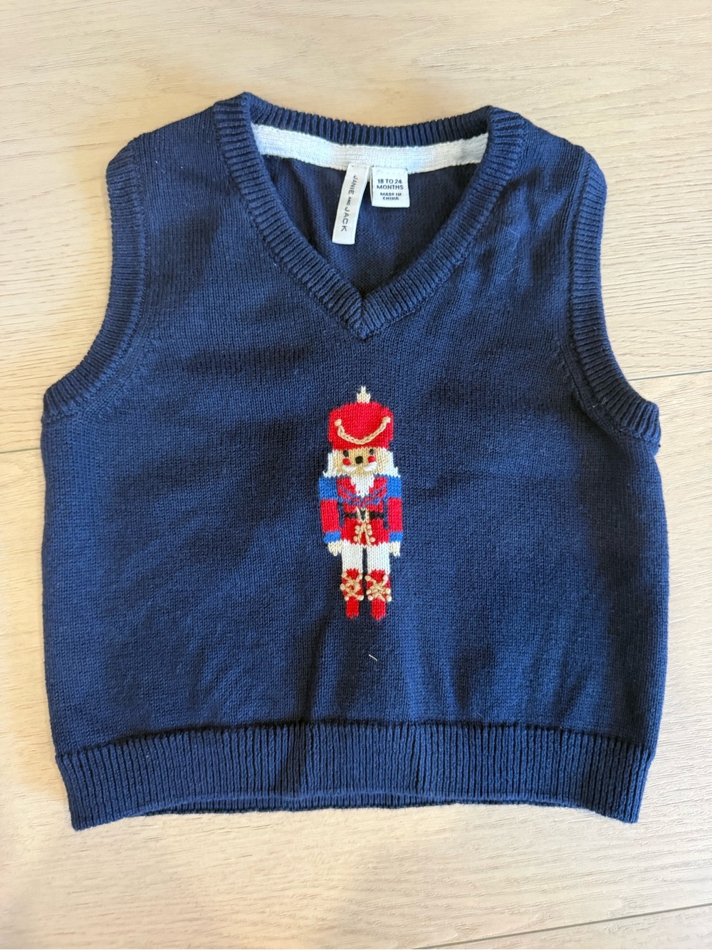Janie and Jack Navy Holiday Knit Vest with Nutcracker Motif | 18-24 months